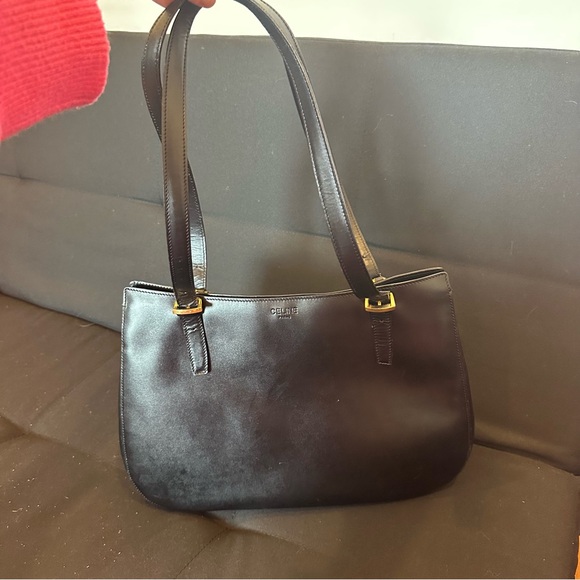 Authentic Celine Paris Shoulder School Work Bag Black Leather Gold Made In Italy - Picture 3 of 16